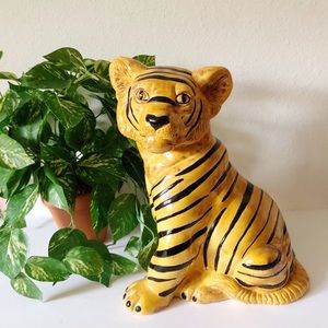 Vintage Large 15” MCM Hollywood Regency  Ceramic Retro Tiger Cub Floor Statue